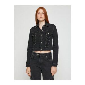 Refuge Lace Up Front Black Denim Jean‎ Jacket Size Large